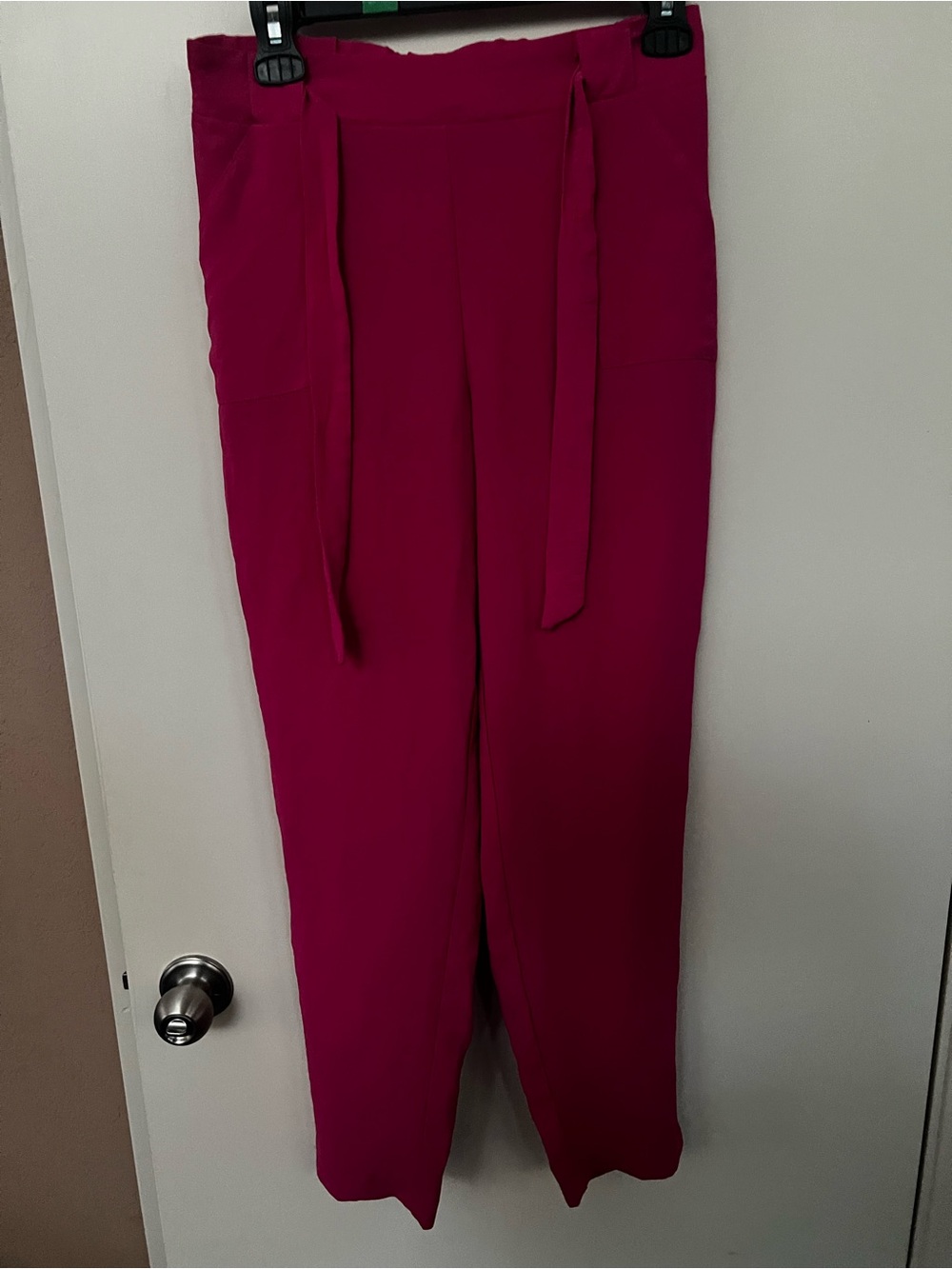 High-Waist Tie-Waist Women's Pants in Magenta
